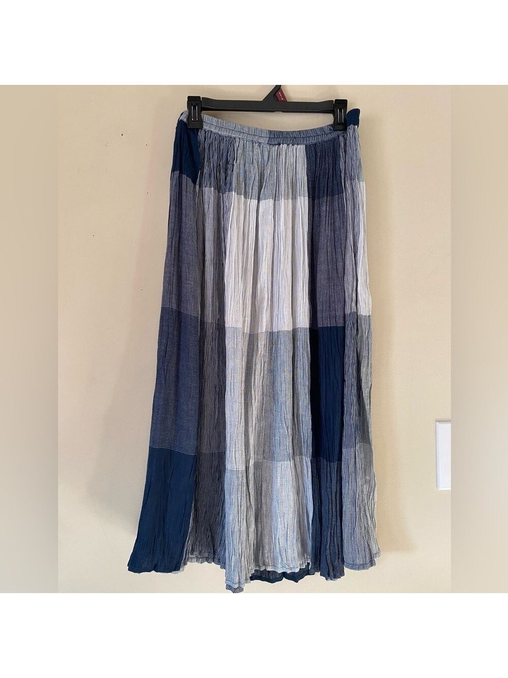 Logo by Lori Goldstein Blue and White Checkered Broomstick Skirt M NWT